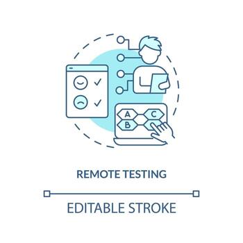 Online usability testing turquoise concept icon. Remote product evaluation method abstract idea thin line illustration. Isolated outline drawing. Editable stroke vector