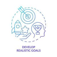 Develop objective target goals blue gradient concept icon. Attainable achieves. Realistic planning abstract idea thin line illustration. Isolated outline drawing vector