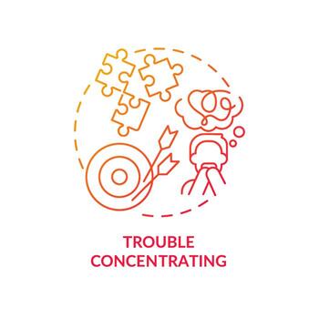 Difficulty concentrating red gradient concept icon. Inability to work. Poor focusing. Short attention span abstract idea thin line illustration. Isolated outline drawing vector