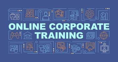 Corporate e training program word concepts dark blue banner. Distance. Infographics with editable icons on color background. Isolated typography. Vector illustration with text