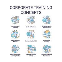Corporate training concept icons set. Development in workplace idea thin line color illustrations. Conduct webinars. Isolated symbols. Editable stroke vector
