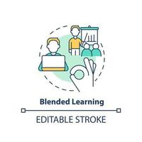 Blended learning concept icon. Arrange corporate training abstract idea thin line illustration. Self study. Instructor-led. Isolated outline drawing. Editable stroke vector