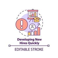 Developing new hires quickly concept icon. Corporate learning challenge abstract idea thin line illustration. Isolated outline drawing. Editable stroke vector