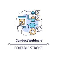 Conduct webinars concept icon. Building online training program abstract idea thin line illustration. Employee meetings. Isolated outline drawing. Editable stroke vector