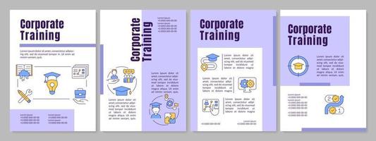 Corporate training program purple brochure template. Distant education. Leaflet design with linear icons. Editable 4 vector layouts for presentation, annual reports