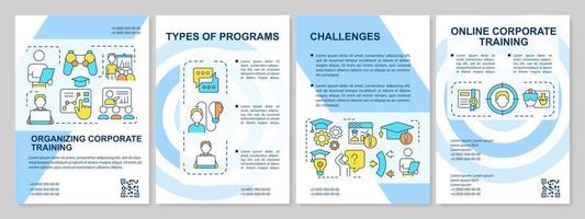 Planning corporate training program blue brochure template. Issues. Leaflet design with linear icons. Editable 4 vector layouts for presentation, annual reports