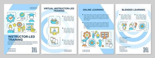 Types of training programs blue brochure template. Online learning. Leaflet design with linear icons. Editable 4 vector layouts for presentation, annual reports