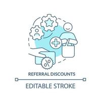 Referral discounts turquoise concept icon. Customer bonuses. Allowances type abstract idea thin line illustration. Isolated outline drawing. Editable stroke vector