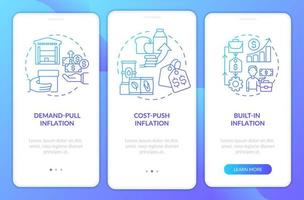 pantalla de aplicación móvil de incorporación de gradiente azul de tipos de inflación. tutorial de precios crecientes instrucciones gráficas de 3 pasos con conceptos lineales. interfaz de usuario, ux, plantilla de interfaz gráfica de usuario vector