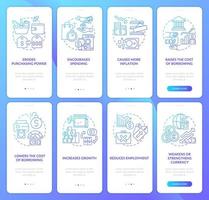 Inflation consequences blue gradient onboarding mobile app screen set. Walkthrough 4 steps graphic instructions with linear concepts. UI, UX, GUI template vector