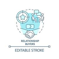 Relationship buyers turquoise concept icon. Loyal clients. Dealing with customers abstract idea thin line illustration. Isolated outline drawing. Editable stroke vector