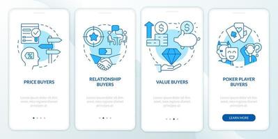 Dealing with customers blue onboarding mobile app screen. Business walkthrough 4 steps editable graphic instructions with linear concepts. UI, UX, GUI template vector