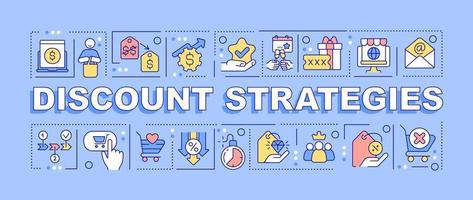 Discount strategies word concepts blue banner. Marketing. Infographics with editable icons on color background. Isolated typography. Vector illustration with text