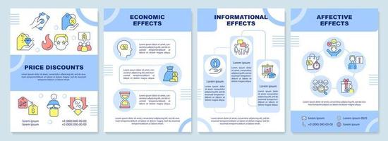 Effects of price discounts blue brochure template. Leaflet design with linear icons. Editable 4 vector layouts for presentation, annual reports