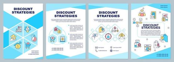 plantilla de folleto azul de estrategias de descuento. plan de negocios. diseño de folletos con iconos lineales. 4 diseños vectoriales editables para presentación, informes anuales vector