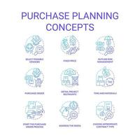 Purchase planning blue gradient concept icons set. Procurement order process idea thin line color illustrations. Risk management. Isolated symbols vector