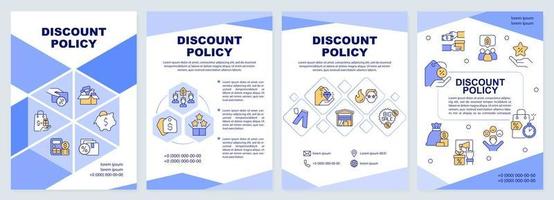 plantilla de folleto azul de política de descuento. estrategia de venta diseño de folletos con iconos lineales. 4 diseños vectoriales editables para presentación, informes anuales vector