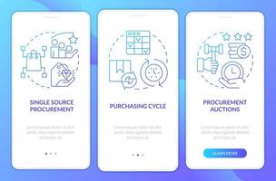 Effective purchasing strategies blue gradient onboarding mobile app screen. Walkthrough 3 steps graphic instructions with linear concepts. UI, UX, GUI template vector