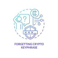 Forgetting crypto keyphrase blue gradient concept icon. Wallet access. Common blockchain mistake abstract idea thin line illustration. Isolated outline drawing vector