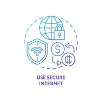 Use secure internet blue gradient concept icon. Avoid public networks. Crypto wallet safety abstract idea thin line illustration. Isolated outline drawing vector