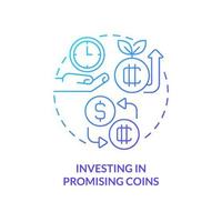 Investing in promising coins blue gradient concept icon. Perspective project. Way to make money on crypto abstract idea thin line illustration. Isolated outline drawing vector