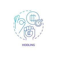 icono de concepto de degradado azul hodling. comprar fichas para mantener a largo plazo. forma de ganar dinero con la ilustración de línea delgada de idea abstracta criptográfica. dibujo de contorno aislado vector