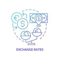 icono de concepto de gradiente azul de tipos de cambio. Cambio de moneda extranjera. valor en dólares inflación causa idea abstracta ilustración de línea delgada. dibujo de contorno aislado vector