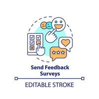 Send feedback surveys concept icon. Increasing business meeting attendance abstract idea thin line illustration. Isolated outline drawing. Editable stroke vector