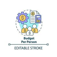 Budget per person concept icon. Calculating costs. Planning small event abstract idea thin line illustration. Isolated outline drawing. Editable stroke vector