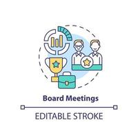 Board meetings concept icon. Shareholder conference. Type of corporate events abstract idea thin line illustration. Isolated outline drawing. Editable stroke vector