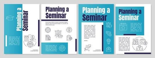 Seminar organization blue brochure template. Corporate event. Leaflet design with linear icons. Editable 4 vector layouts for presentation, annual reports