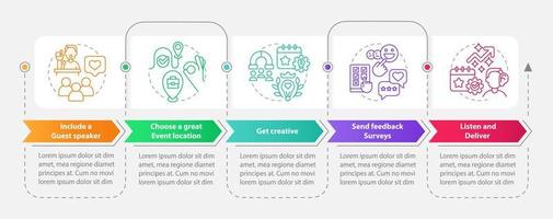 Increasing business events visits rectangle infographic template. Data visualization with 5 steps. Editable timeline info chart. Workflow layout with line icons vector