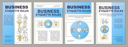 Common business etiquette blue brochure template. Leaflet design with linear icons. Editable 4 vector layouts for presentation, annual reports