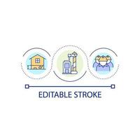 Residential house construction loop concept icon. Industry. Machinery and staff for building abstract idea thin line illustration. Isolated outline drawing. Editable stroke vector