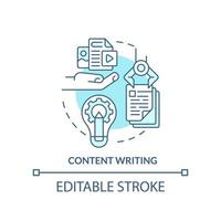 Content writing turquoise concept icon. Natural language processing. AI in marketing abstract idea thin line illustration. Isolated outline drawing. Editable stroke vector