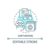 Copy editing turquoise concept icon. Identifying plagiarism tools. AI in content abstract idea thin line illustration. Isolated outline drawing. Editable stroke vector