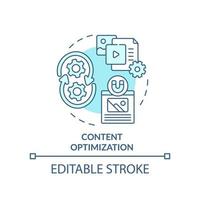 Content optimization turquoise concept icon. SEO analytics. AI in marketing abstract idea thin line illustration. Isolated outline drawing. Editable stroke vector