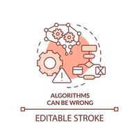 Algorithms can be wrong orange concept icon. Drawback of AI marketing abstract idea thin line illustration. Isolated outline drawing. Editable stroke vector