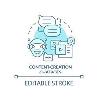 Content creation chatbots turquoise concept icon. AI integration in marketing abstract idea thin line illustration. Isolated outline drawing. Editable stroke vector