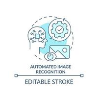 Automated image recognition turquoise concept icon. AI integration in marketing abstract idea thin line illustration. Isolated outline drawing. Editable stroke vector