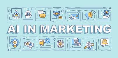AI in marketing word concepts pastel mint banner. Technology. Infographics with editable icons on color background. Isolated typography. Vector illustration with text
