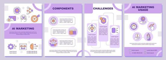 AI integration in marketing purple brochure template. Business. Leaflet design with linear icons. Editable 4 vector layouts for presentation, annual reports