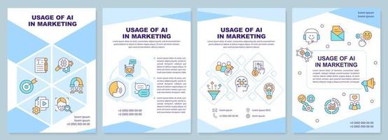 Usage of AI in marketing blue brochure template. Leaflet design with linear icons. Editable 4 vector layouts for presentation, annual reports