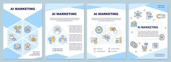 AI marketing blue brochure template. Business technology. Leaflet design with linear icons. Editable 4 vector layouts for presentation, annual reports