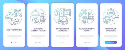 Ways of making restaurant trendy blue gradient onboarding mobile app screen. Walkthrough 5 steps graphic instructions with linear concepts. UI, UX, GUI template vector