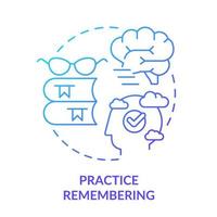 Practice remembering blue gradient concept icon. Memorizing information. Learning technique abstract idea thin line illustration. Isolated outline drawing vector