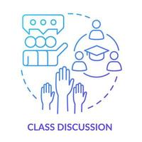 Class discussion blue gradient concept icon. Group meetings in class. Learning environment abstract idea thin line illustration. Isolated outline drawing vector