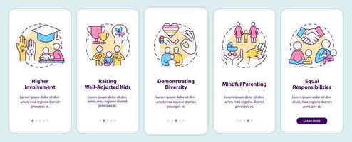 Benefits of same sex parenting onboarding mobile app screen. Walkthrough 5 steps editable graphic instructions with linear concepts. UI, UX, GUI template vector