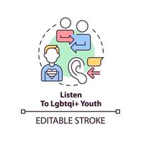 Listen to LGBTQI youth concept icon. Be understanding. Supporting LGBT youth abstract idea thin line illustration. Isolated outline drawing. Editable stroke vector