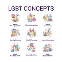 LGBT concept icons set. Culture and movement. Gender and identity. LGBTQ community idea thin line color illustrations. Isolated symbols. Editable stroke vector